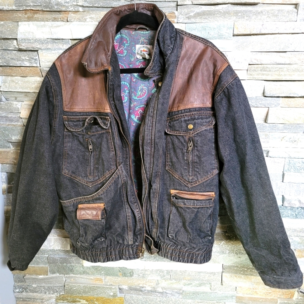 Concept Clothing Co vtg denim and leather jacket Medium EUC